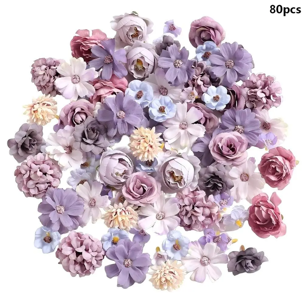 80pcs Mini Artificial Flower Heads, Fake Peony Daisy Rose Flowers, Multi-Color Silk Petals for Crafts Wedding Party DIY Home Decor, 2-4cm