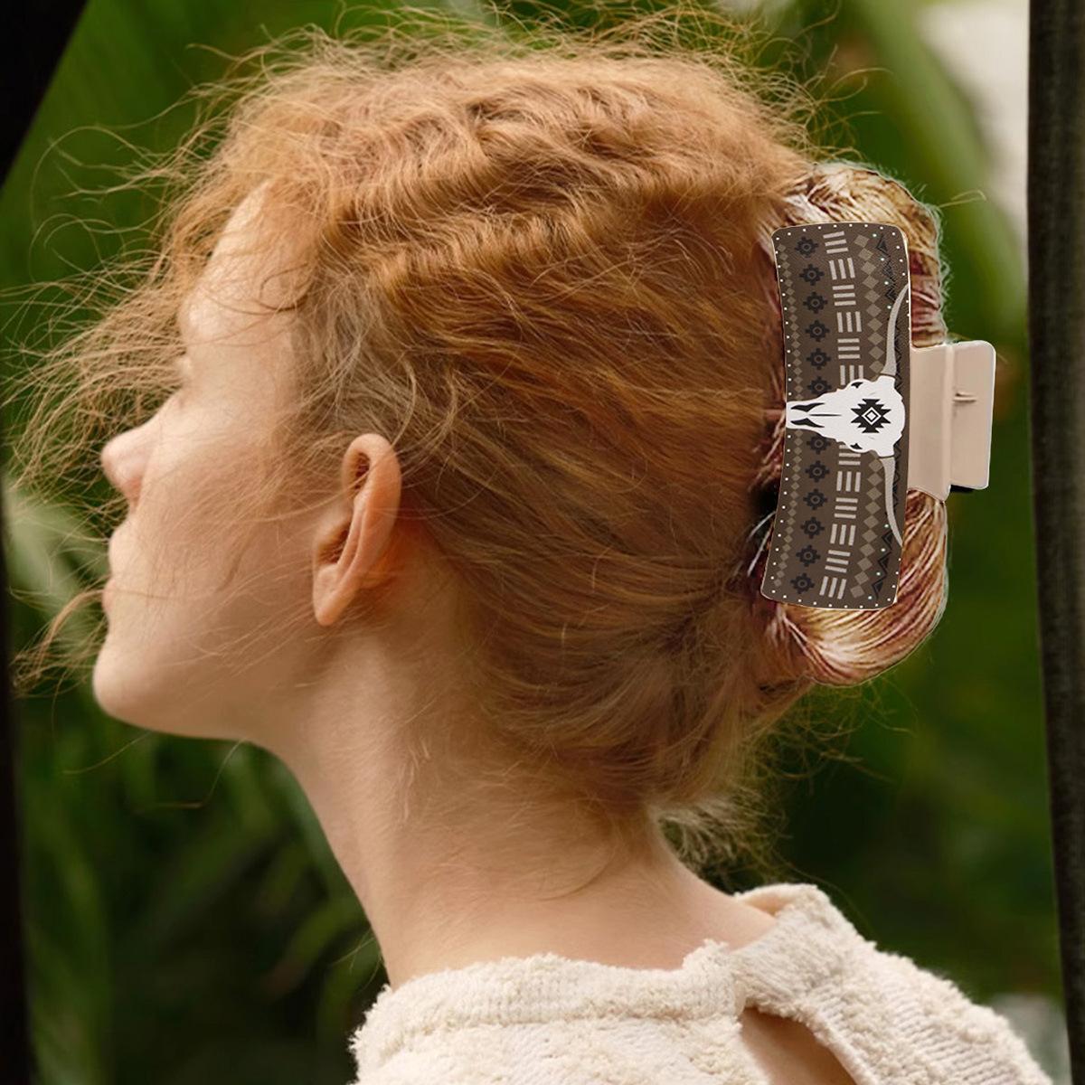 Multicolor Bull Head Square Hair Clip Style Leather PU Simple Versatile European and American Shark Clip High Ponytail Claw Clip