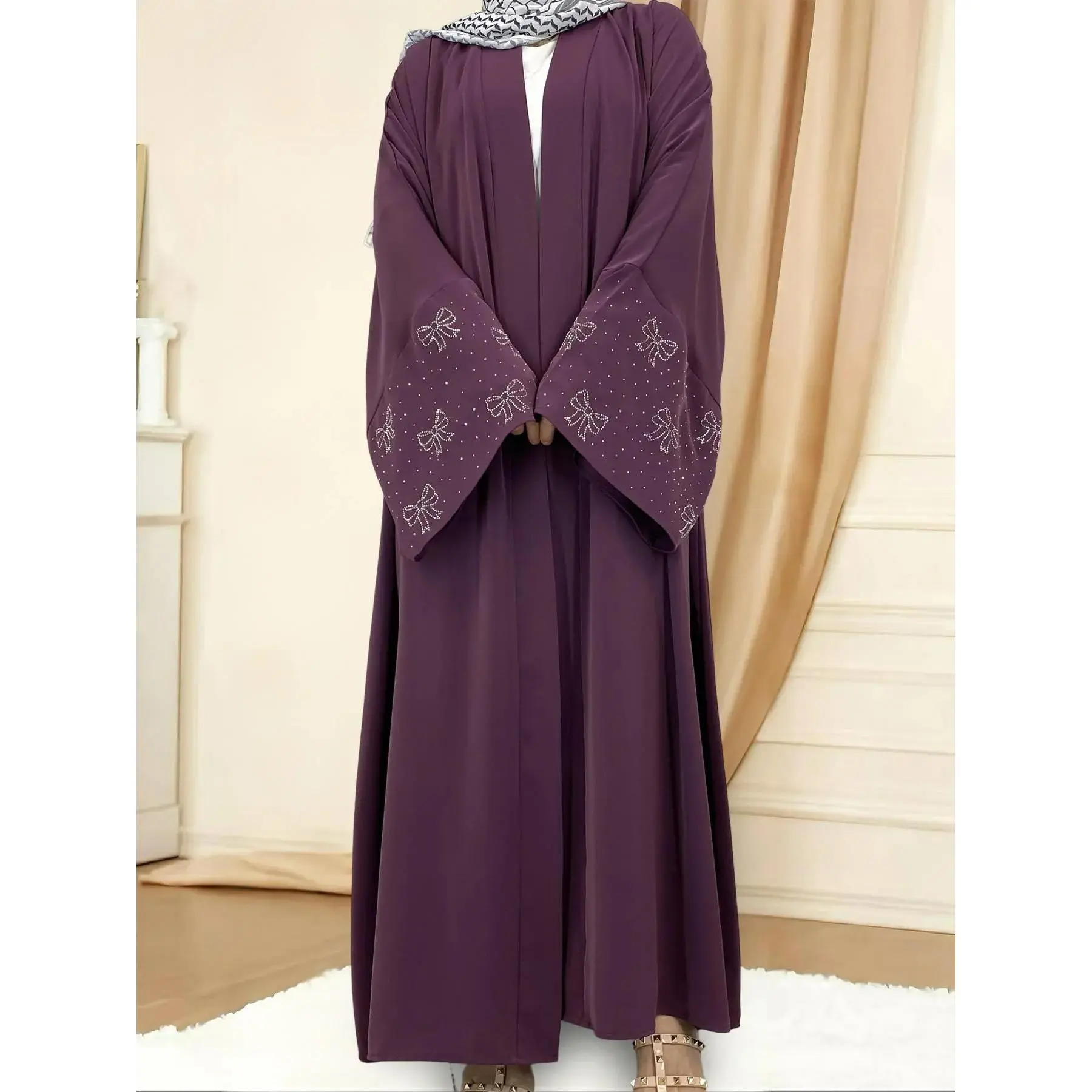 Women's Butterfly Sleeve Open Front Modesty Abaya without Inner Dress, Elegant Long Sleeve Maxi Muslim Clothing for Daily Wear, Ladies Islamic Clothing for All Seasons