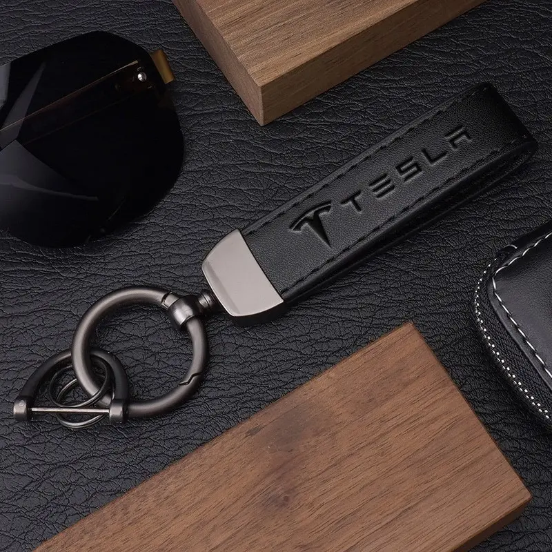 Vintage Leather Anti-Loss Car Keychain, Badge Gifts Keyring Pendant, for Tesla Model 3 S X Y Roadster Spacex, Stylish Accessory