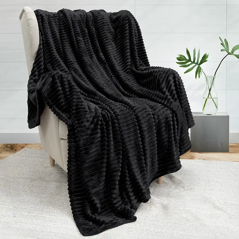 Trendy Vertical Channel Ribbed Home Blanket, Soft & Plush Air Conditioning Throw, Thick Warm Washable Bed Cover, Decorative Textile Suitable for Chilly Indoor Days & Office Leisure Rest, Cozy Warm Blanket