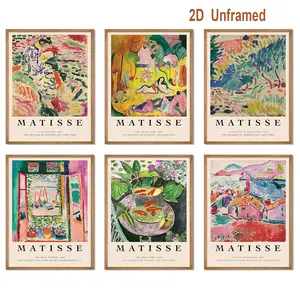6-piece set of frameless Uniro Henri Matisse wall art prints, vintage Matisse exhibition posters, perfect for room decor, abstract canvas art, ideal for bedrooms, living rooms, galleries, and wall decoration