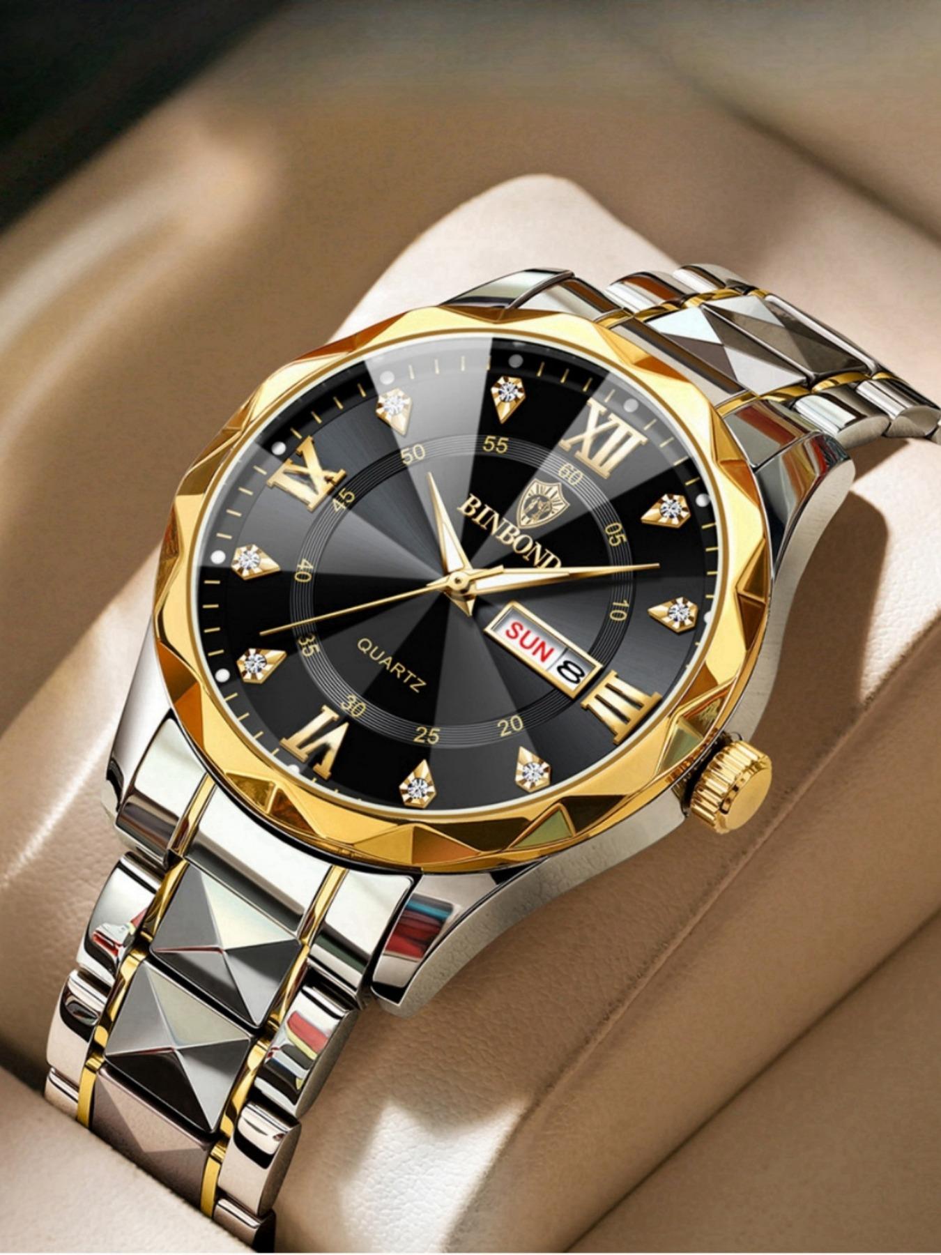 Men's Business Fashion Rhinestone Decor Analog Quartz Watch, Calendrier Waterproof Watch for Party, Daily Decor, Trendy Exquisite Watch for Birthday Gift with Box, Business Fashion Watches Men's Business Fashion Rhinestone Decor Analog Quartz Watch, Calendrier Waterproof Watch for Party, Daily Decor, Trendy Exquisite Watch for Birthday Gift with Box, Business Fashion Watches