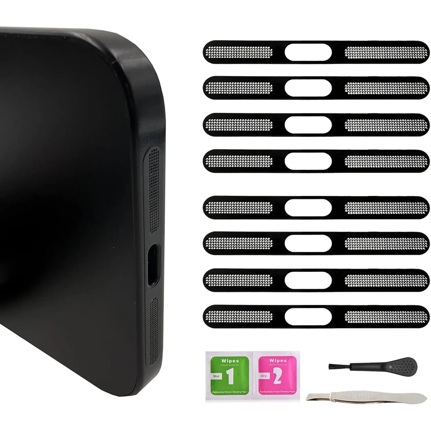 Metal Speaker Dust Protector for  16 Pro,Anti-Dust Mesh Cover,No Sound Muffling, Costly Speaker Repairs,8 PCS, (Black,  12-16 PRO)