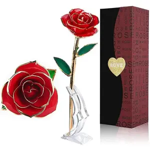 Gold Dipped Rose 24k Red Gold Plated Rose - Everlasting Long Stem Real Rose Exquisite Holder, Romantic Gift for Valentine's Day, Best for Her Anniversary and Mother's Day  Decorative