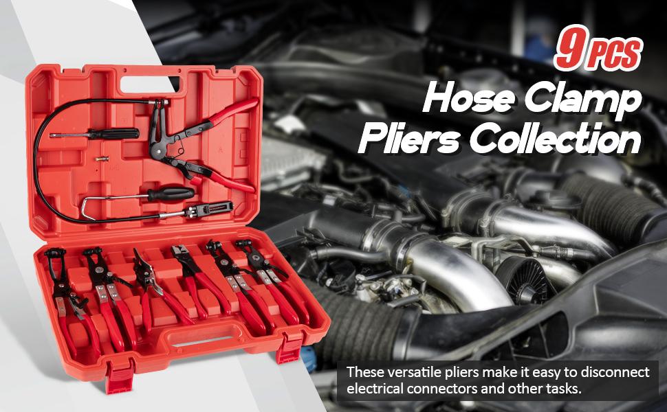 9PCS Hose Clamp Pliers with Radiator Cable-Type Flexible Hose Clamp Pliers for fuel lines, engines and Car Radiator Warmer, Suitable for Removing Clamps on Car Cooling Systems and Hoses