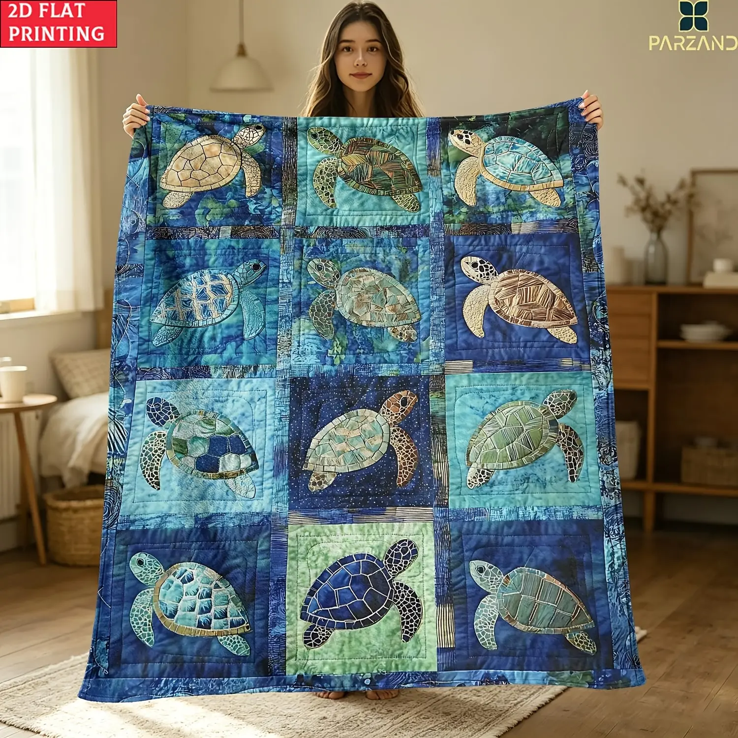 1pc Underwater Turtle Splicing Pattern Blanket - Lightweight Home Furnishing Bedding Throw for Sofa Bed Travel Camping Living Room Office Couch Chair And Bed - Digital Printing Blanket with Soft And Warm Flannel, 2D Flat