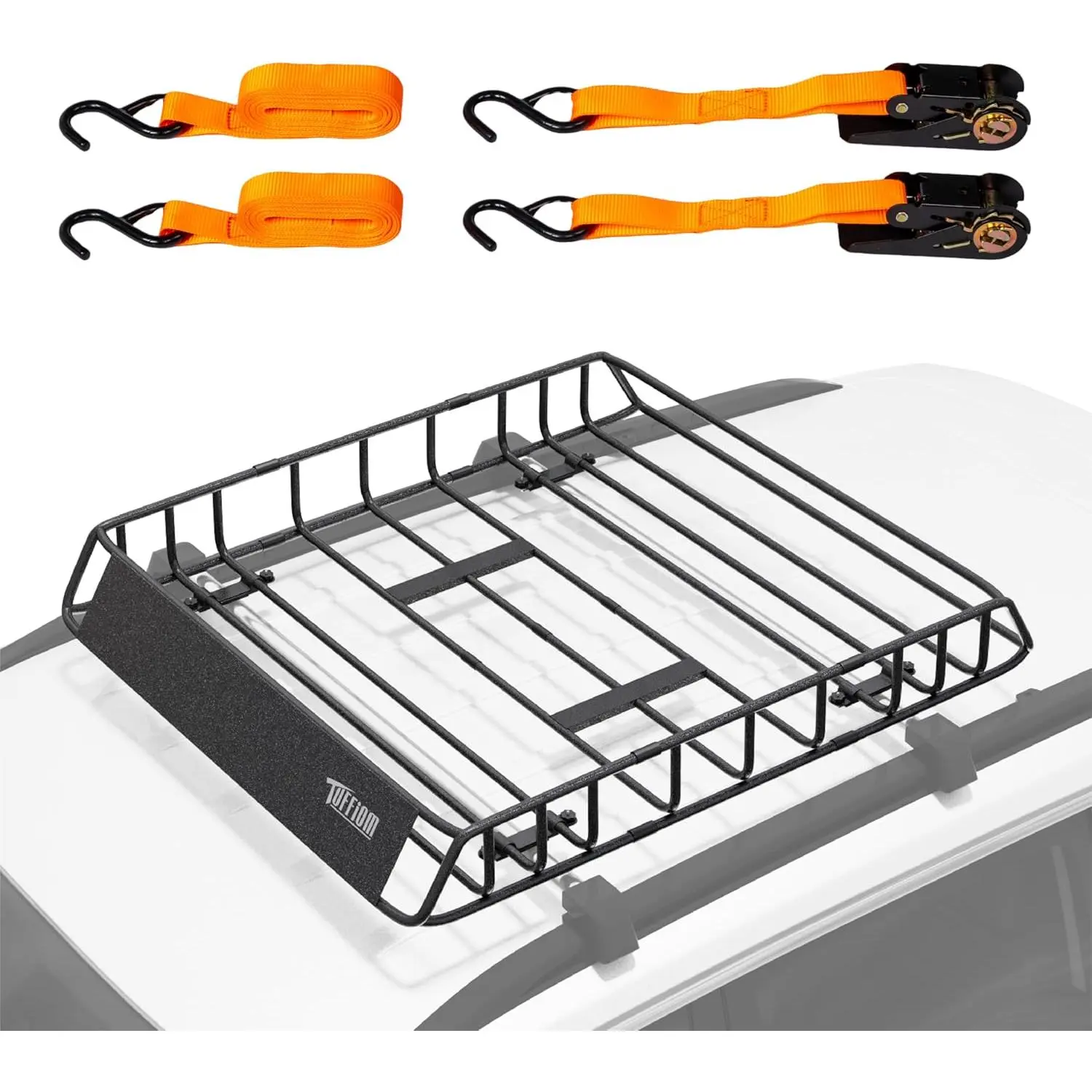 46"x36"x6" Universal Heavy Duty Steel Frame Rooftop Basket Rack, Car Top Luggage Holder with 4 Hooked Straps for SUV, Truck, Van