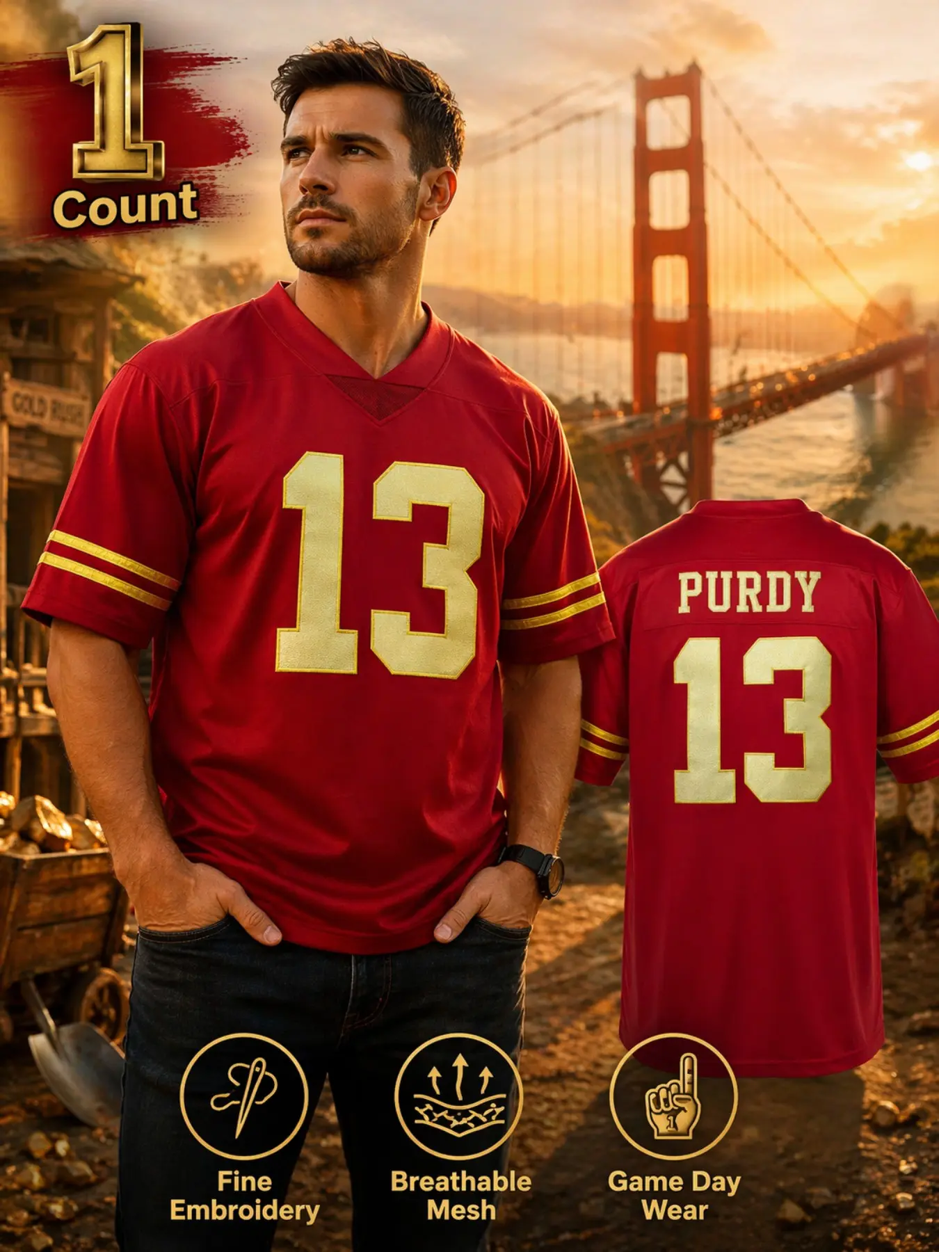 Men's #13 San Francisco Football Jersey, V-Neck Embroidered Pullover, Comfortable Breathable Short Sleeve Top, Unisex, All Seasons