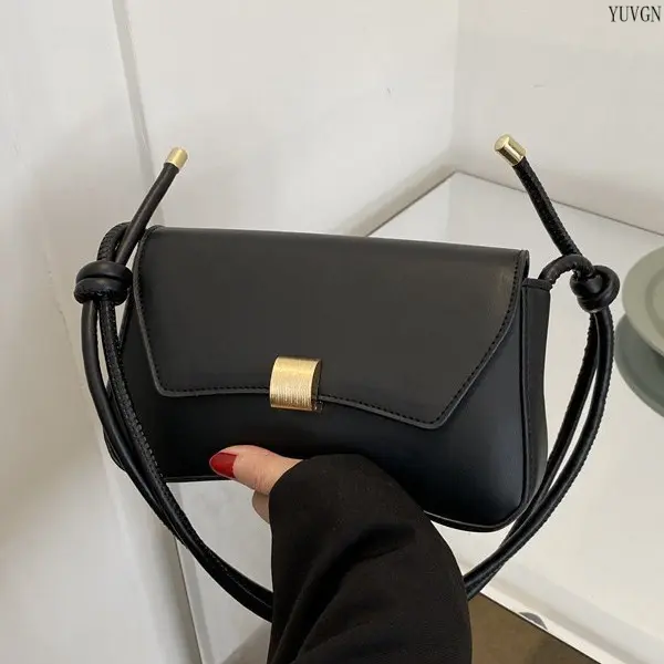 Casual Knotted Rope Strap Flap Closure Shoulder Bag - Minimalist Rectangle Underarm Gym Purse with Metal Bar Lock, Casual Wear Fashion Accessory for Dating, Shopping (Sports & Outdoor Accessory), Underarm Purse