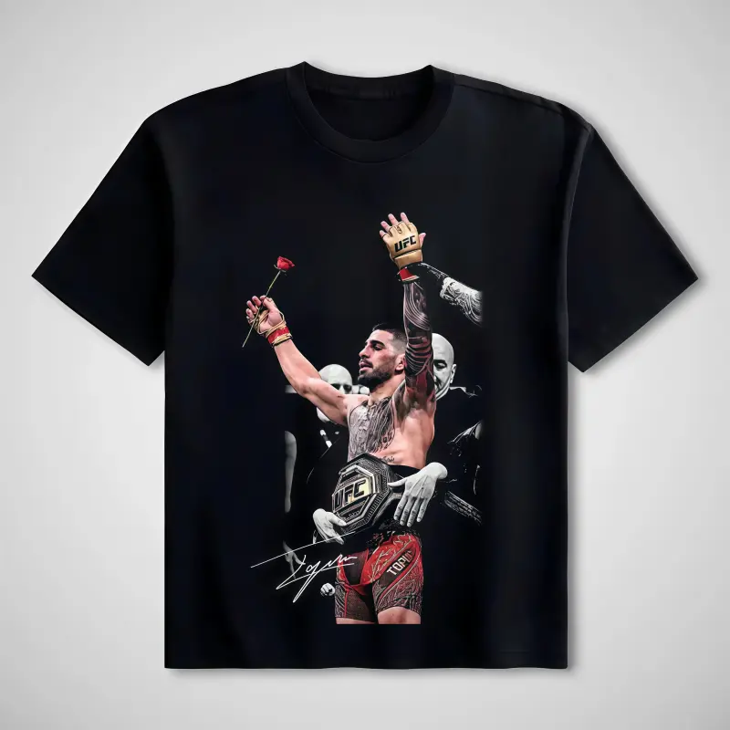 🥊 UFC Ilia Topuria V2 Graphic T-Shirt, Premium Cotton MMA Fighter Tee, Boxing & UFC Streetwear Shirt, Soft Short Sleeve Round Neck Graphic Tee, Fight Night Fan Apparel, Athletic Casual Fashion, Gift For Men & Women