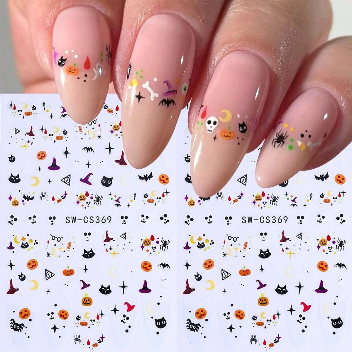 Halloween Nail Art Stickers, Cute Mini Bat Pumpkin Skull Design, DIY Nail Stickers for Women and Girls, Festive Manicure Supplies