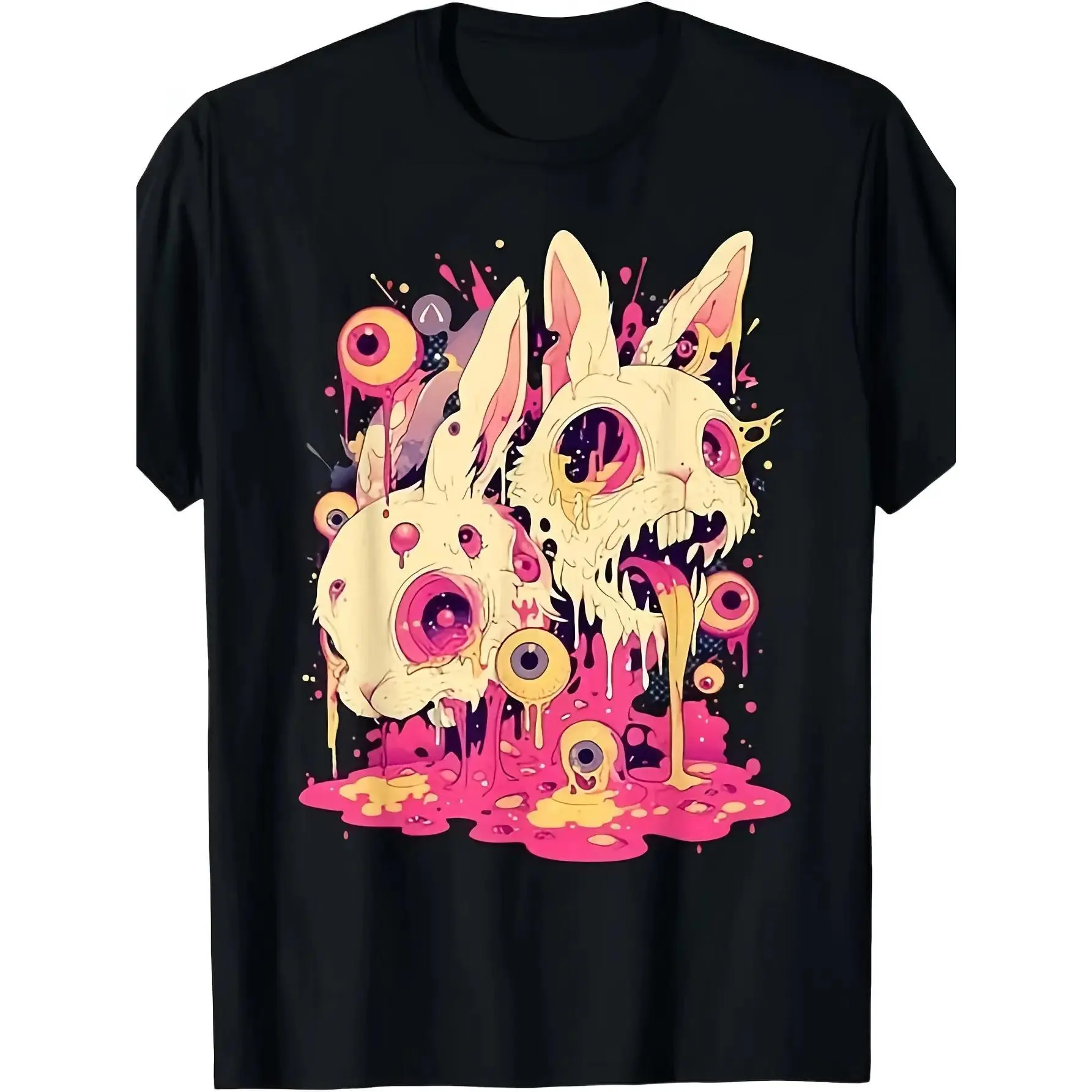 MOST POPULAR! Psychedelic Creepy Horror Bunny Rabbit Goth Horror T-Shirt S-3XLSame Style for Men and Women 2025 Summer Short-sleeved Printed T-shirt Pure Cotton 220G