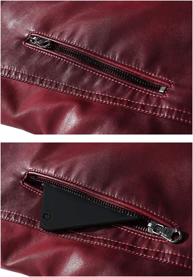 Men's Faux Leather Jacket Vintage with Stand Collar for Motorcycle Biker Riding Bomber Jacket for Men