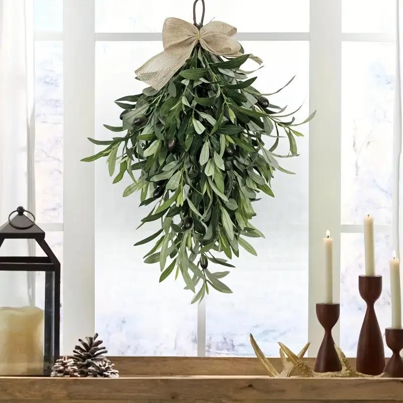 Artificial olive branch wreath with fruits and flowers - a natural-style wreath suitable for walls, doors, windows, and home decoration.