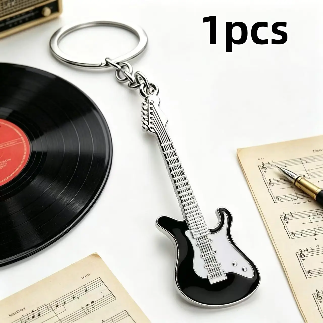1 piece creative mini electric guitar keychain pendant - perfect for commuting, a gift for music lovers at events, a bag or keychain decoration - metal lacquered guitar keychain