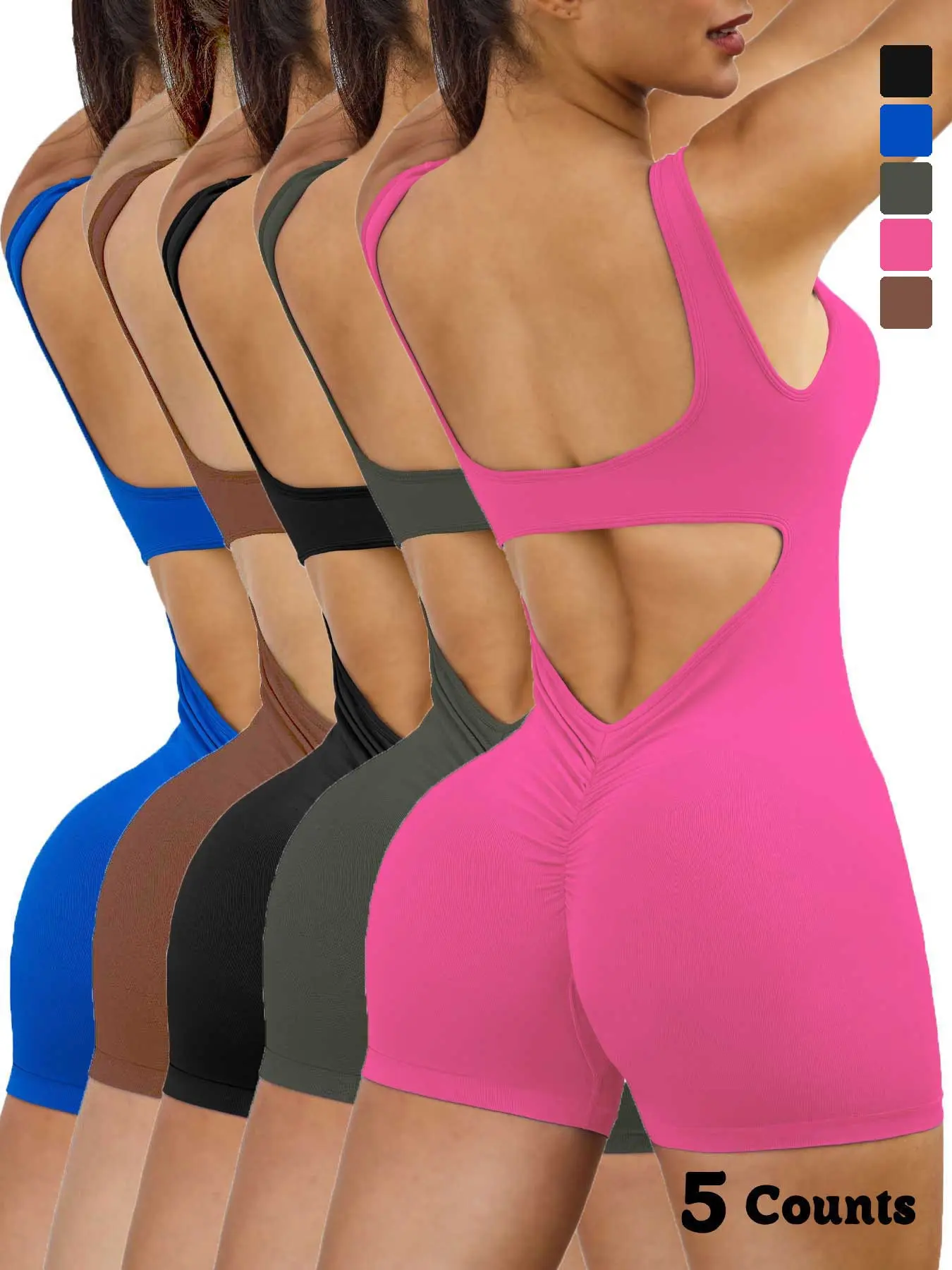 Women's Summer Sports Romper, Exercise Rompers, Yoga Running Tennis Workout Seamless sportswear, hollowed-out V-Back Design, Wrinkle lift buttocks Sleeveless one-piece jumpsuit gym wear, Sleeveless Rompers