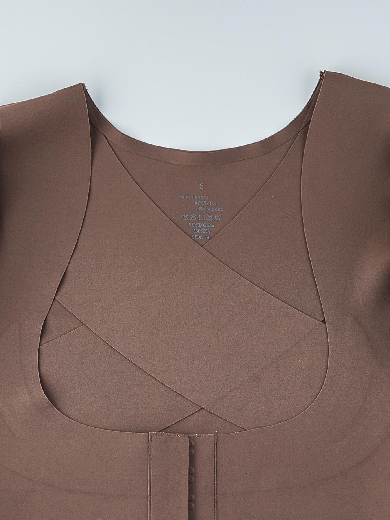 Women's Plain Open Bust Shapewear Crop Tee, Adjustable Hooks Push Up Chest Long Sleeve Shaper Top, Ladies Shapewear for All Seasons