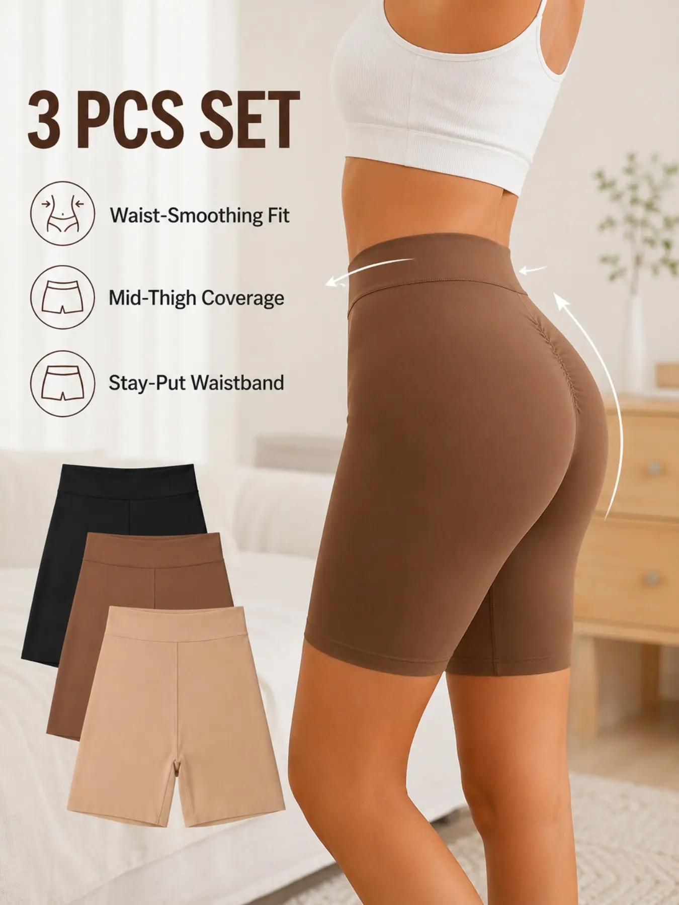 3pcs Seamless Safety Shorts for Women, High Waist Invisible Laser Cut, 4-Way Stretch, Anti Chafing, No Ride Up, Nude