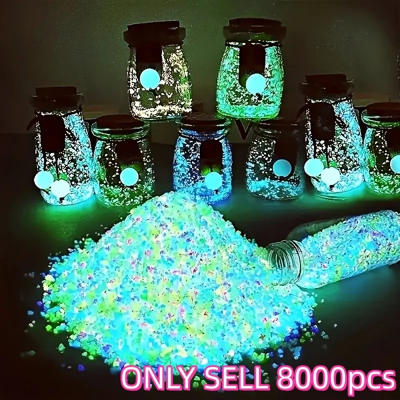 8000pcs Fluorescent Resin Light Decorative Stones, Garden Decoration, Glow, weighing 0.44 pounds, with a single diameter of 0.197 inches, suitable for DIY wishing bottles, party decorations, fish tanks, and jewelry making