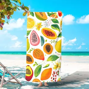 1/2Pcs (31in/63in)&(35in/71in) Tropical Papaya Mango Orange Slice Beach Towel, Fresh Exotic Fruit Leaf Floral Print Microfiber Quick Dry Sand Free Large Pool Towel, for Adult Summer Travel Camping Vacation