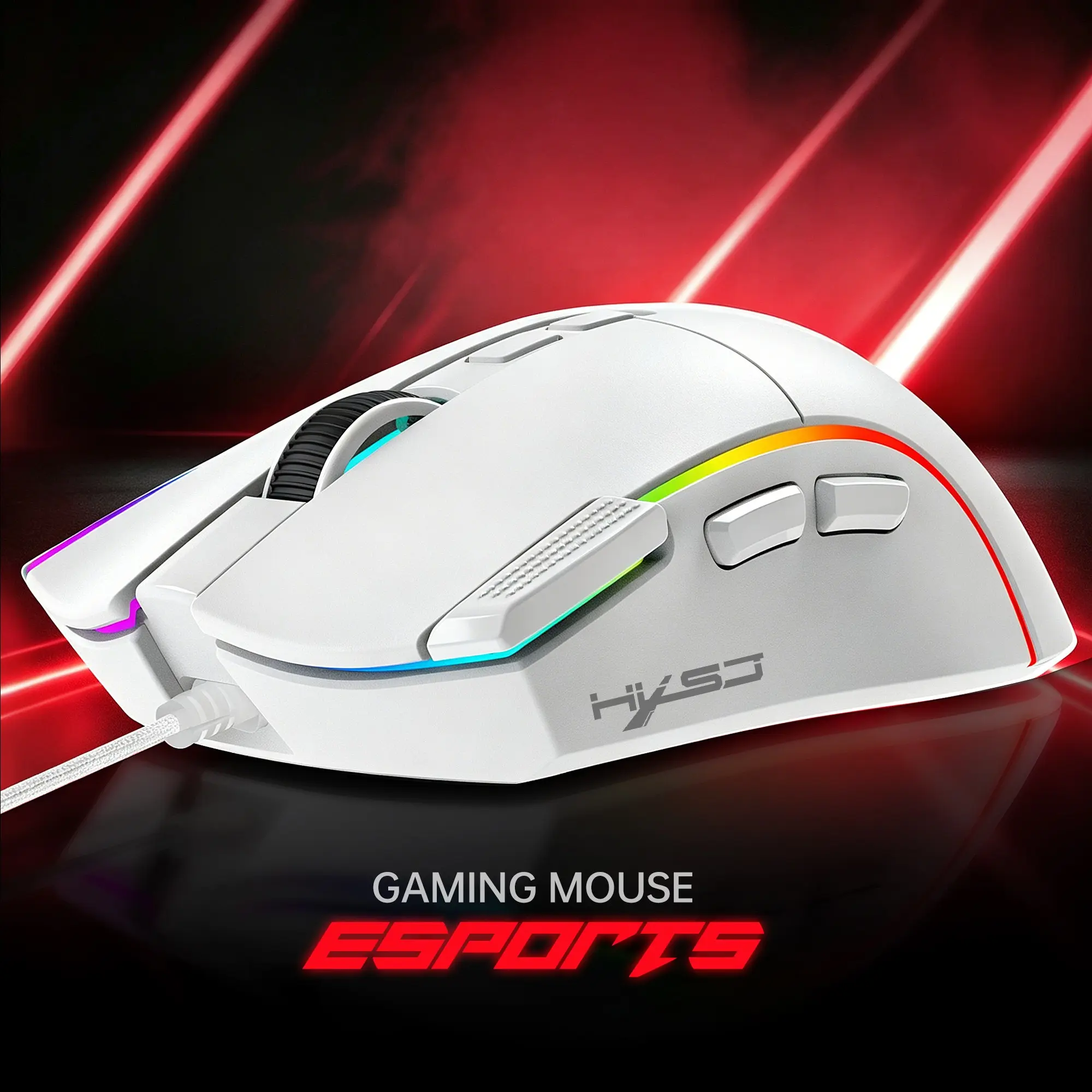 USB Wired Gaming Mouse, RGB Backlit, Braided Cable, 7200 DPI Adjustable Optical Gaming Mouse, Ambidextrous Ergonomic Computer Mouse for PC Laptop
