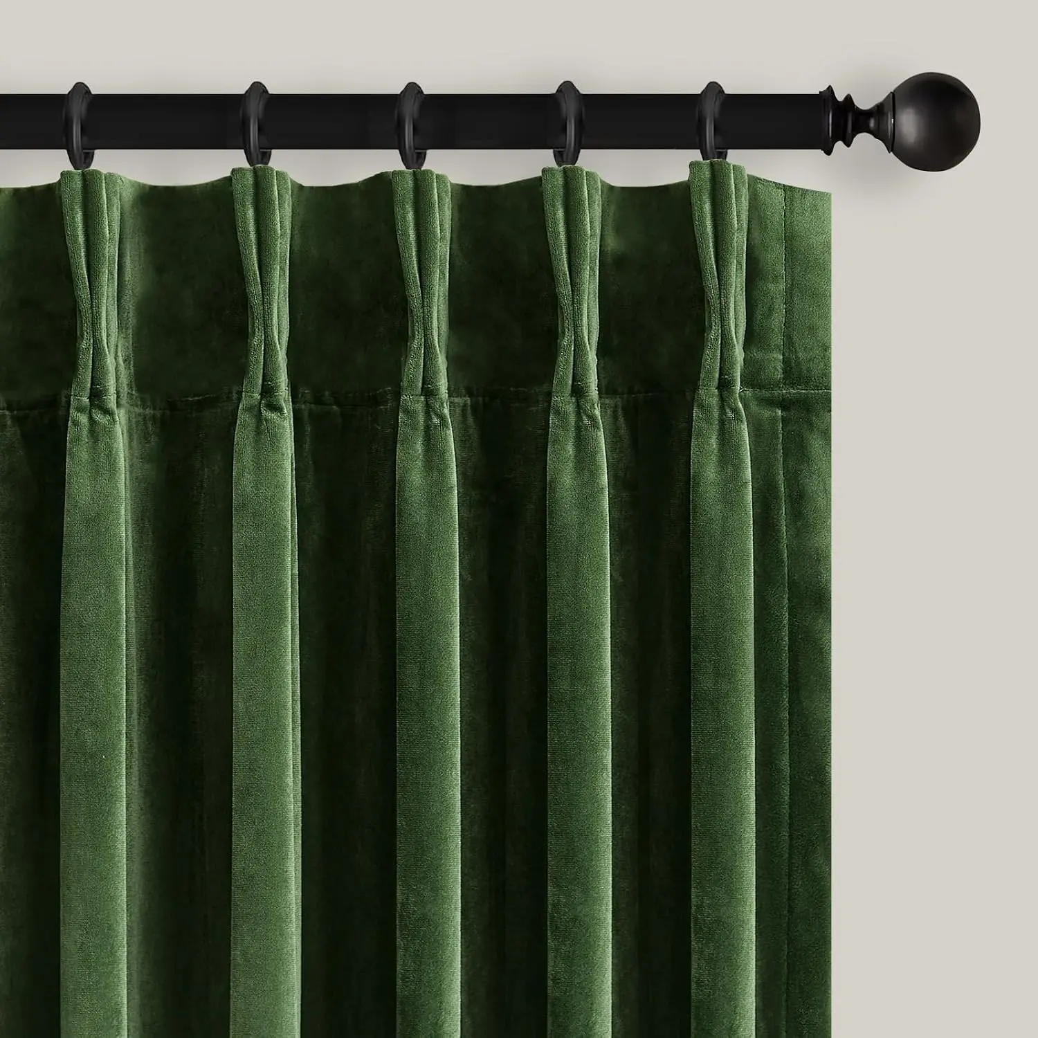 Olive Green Pinch Pleated Velvet Blackout Curtains - 2-Panel Set, 40in W x 84in L, Thermal Insulated Back Tab Drapes for Bedroom, Luxury Elegant Forest Green Room Decor Window Panels