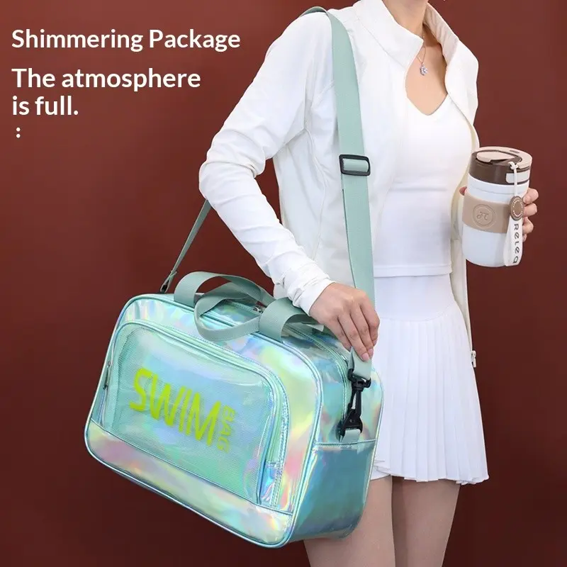 Vibrant Laser Swim Gym Bag, Dry Wet Separated Yoga Wash Bag, Large Capacity Crossbody Travel Pouch, Waterproof Beach Bag for All Seasons