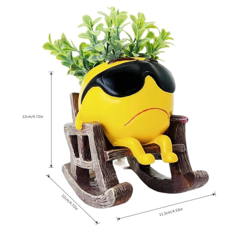 Vase aus Kunstharz im Cartoon-Design, süße Stuhl-Design-Vase mit Abflussloch, dekorativer Blumentopf für den Schreibtisch im Home Office, Wohndekor, Ornamente_voghion.com
