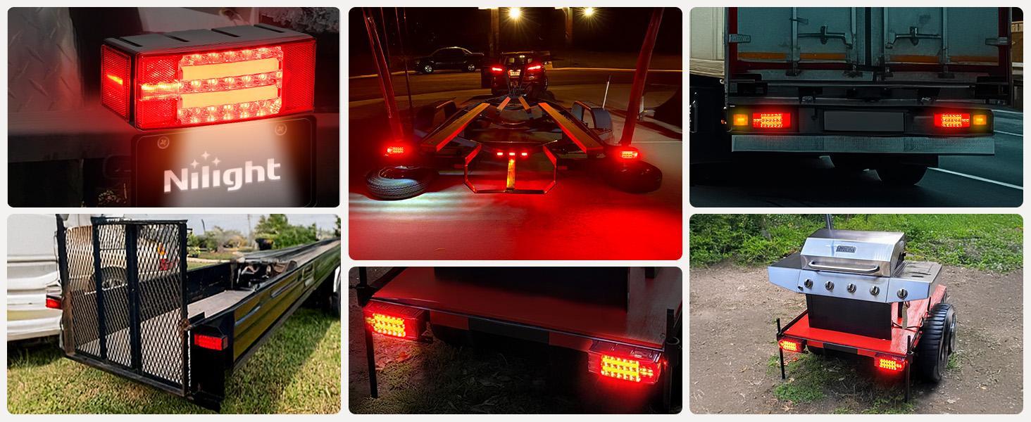 Nilight 2PCS Rectangular LED Trailer Light Kit with Halo Glow Submersible LED Stop Turn Tail Side Marker Clearance License Light for 12V Trailer Boat Camper RV Trucks Snowmobile (TL-40)