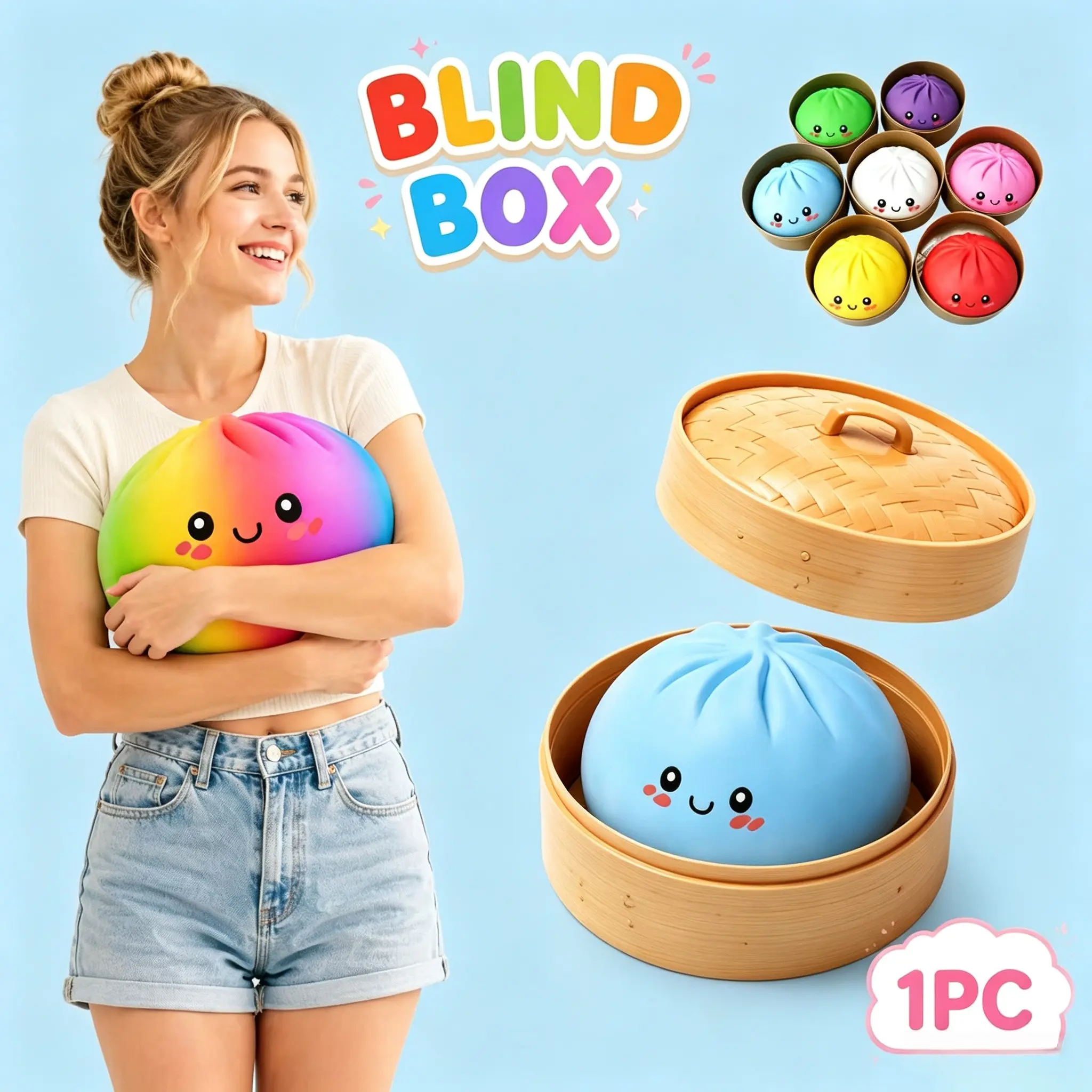 Expressive Giant Dumpling Blind Box, Soft TPR Cartoon Bun Stress Relief Fidget Toy, Random Surprise Collectible, Perfect Valentine Easter Swap Gifts for Kids and Teens