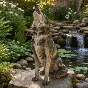 ARCH Furniture Freestanding Simulated Howling Wolf Garden Statue - 29.72"H x 17.91in Width Weatherproof Poly Resin Artwork, Stable Base Animal Sculpture, Hand-Finished Art Deco Cottage Ornament, Indoor/Outdoor Home Gift