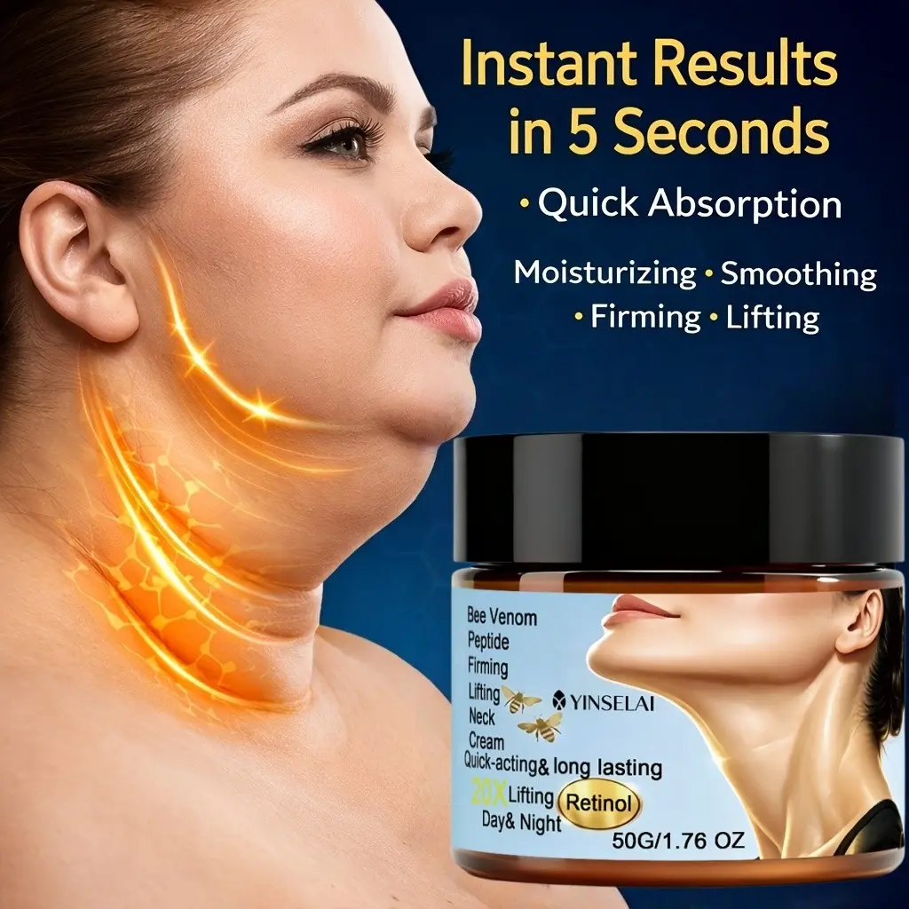 Neck Firming Cream, 20x Collagen Bee Venom, Quick Neck and Chin Tightening, Rich in Collagen, Retinol, Niacinamide, Hyaluronic Acid, Suitable for All Skin Types