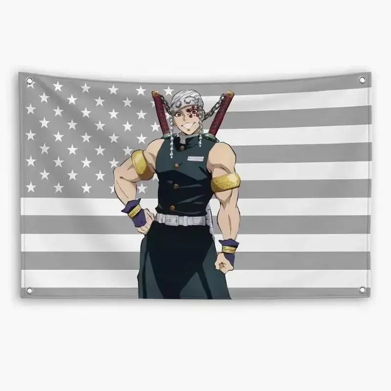 Demon Slayer Tengen Uzui American Flag Cotton Tapestry - Durable Home Decor for Bedroom, Outdoors Wall Decoration for Fans, Photo