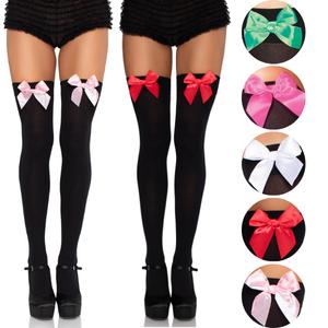 Women's Satin Bow Accent Thigh Highs