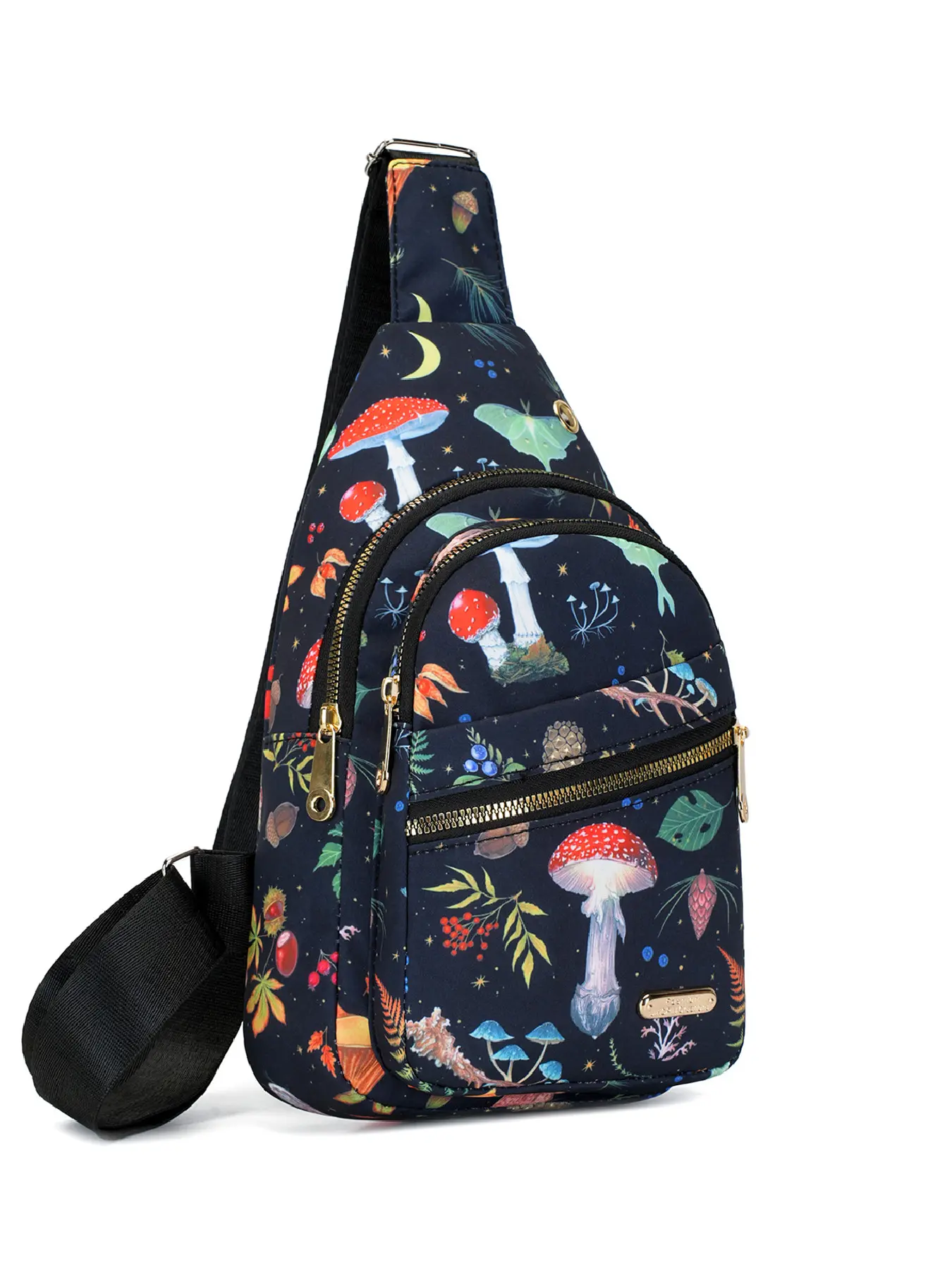 Simple and stylish mushroom-patterned multi-compartment waist bag with multiple zippers, women's daily easy-to-match lightweight and durable crossbody bag, Versatile Zipper Fanny Pack, Waist Belt Bag