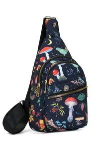 Simple and stylish mushroom-patterned multi-compartment waist bag with multiple zippers, women's daily easy-to-match lightweight and durable crossbody bag.