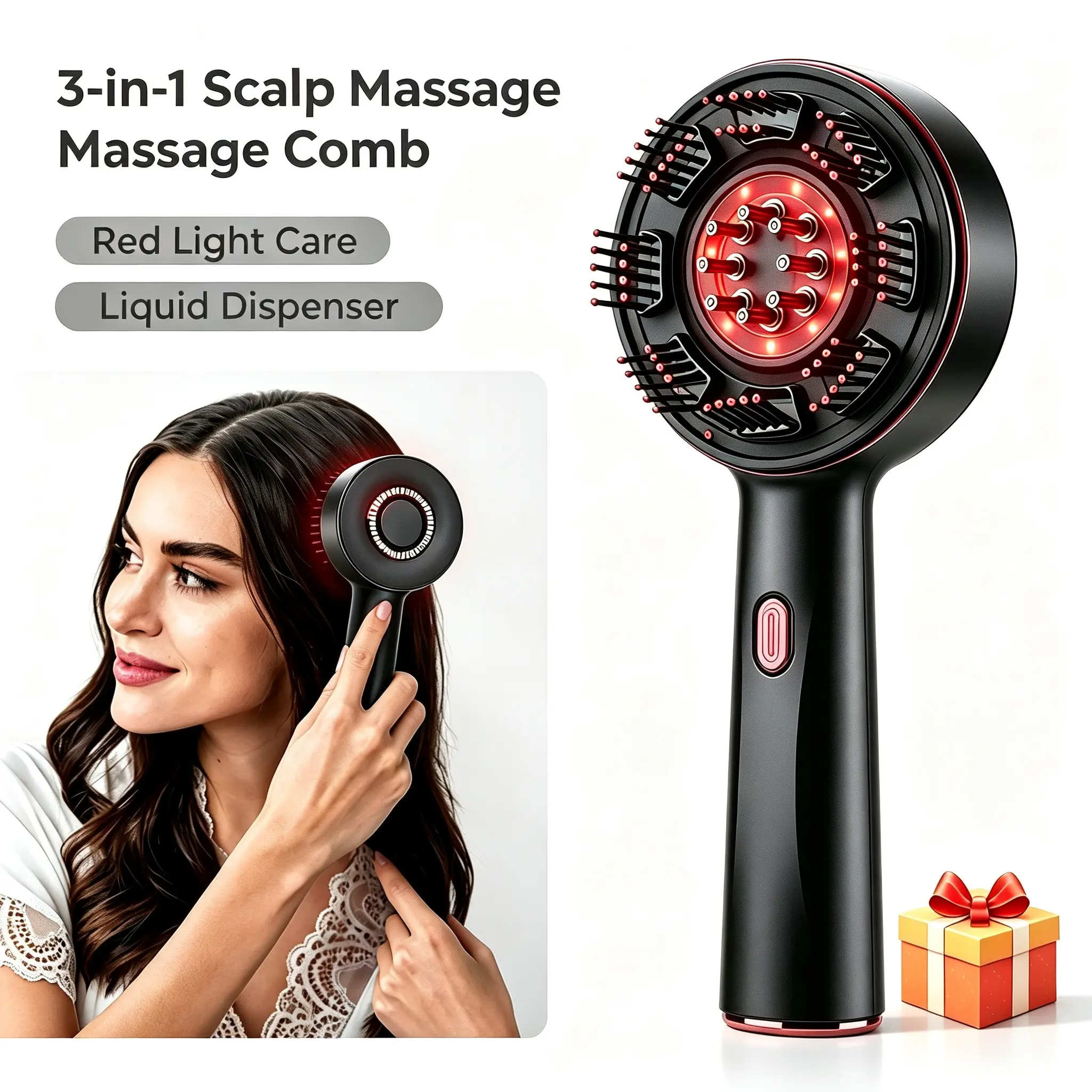 Three-In-One Light Scalp Massager Comb with Liquid Dispenser, 6ML Oil Applicator, Portable Head Spa Equipment Hair Care Tool for Men and Women
