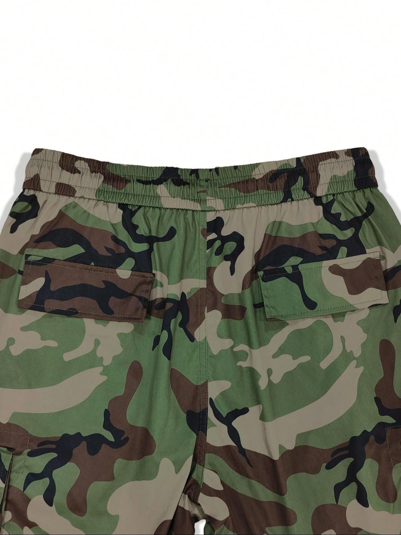 Men's Camo Print Multi-pocket Cargo Pants, Casual Loose Fit Water-repellent Fabric Trousers for Outdoor Work, Pants for Men, Men's Bottoms for All Seasons, Men's Clothing, Casual Sports Trousers