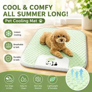 Dog Cooling Mat, Ice Bean Texture Fabric, Gray Trimmed Edges, Panda Lotus Pattern on Bottom, Designed for Pet Summer Use. Dog Bed Cooling Mat Summer Cooling Sleeping Pad Summer Cat Ice Mat All-Season Dog Mat for Sleeping