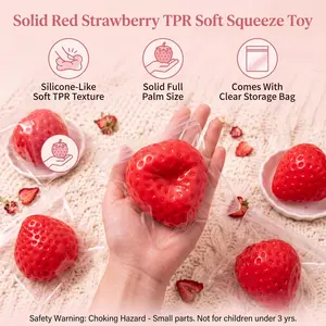 Solid Red Strawberry TPR Squeeze Toy, Silicone-Like Soft Texture Girly Stress Relief Fidget Toy