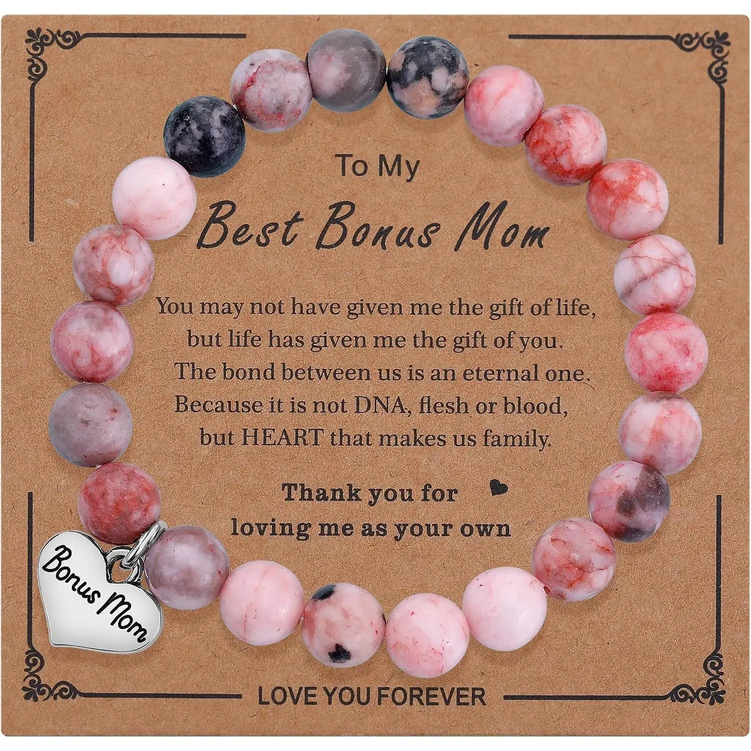 Step Mom Mother’s Day  from Daughter Son - Bonus Mom  Stone Bracelet, Stepmom Christmas Birthday Mother’s Day Gifts for Stepmother