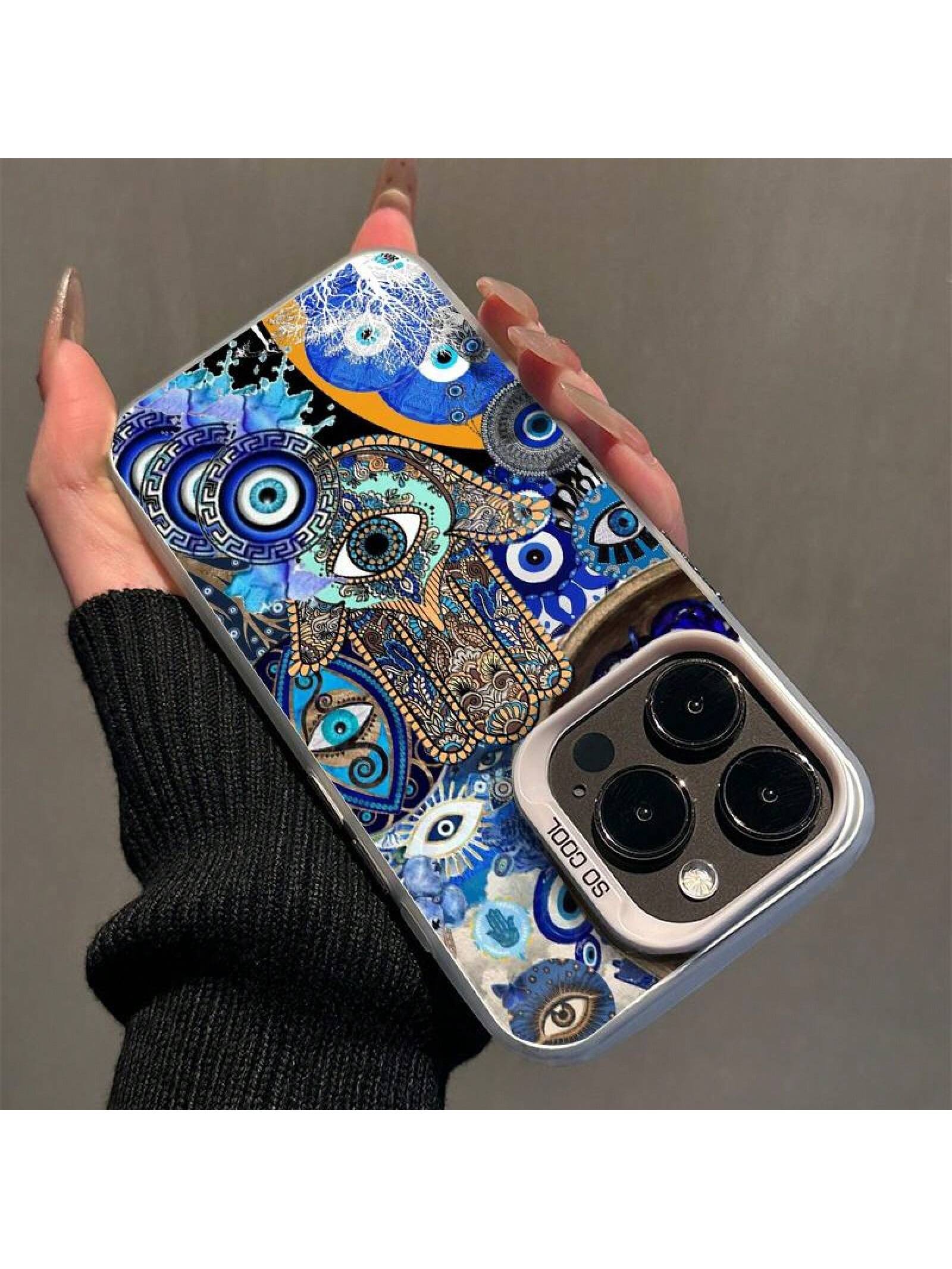 Fashionable Phone Case TM00323 With An Evil Eye Design, Suitable For Iphone Models 16Pro Max, 16Plus, 16Pro, 16, 15, 14, 13, 12, 11, XS Max, XR/X, And XSX, Offering Anti-Drop And Shockproof Protection. Protective Smartphone