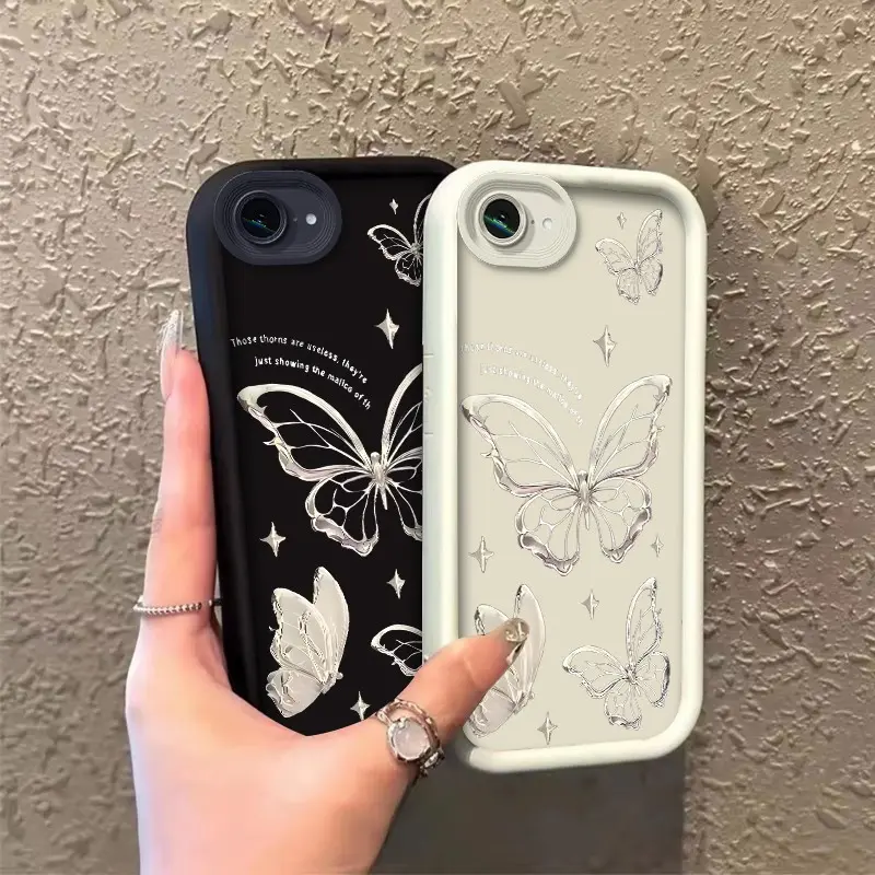 Phone case for iphone 16E 17E Enhanced Peotection TPU Gift Silver Hollow Butterflies Phone Case Full cover protection Celestial Eye Layered Phone Case ROOJTN24L