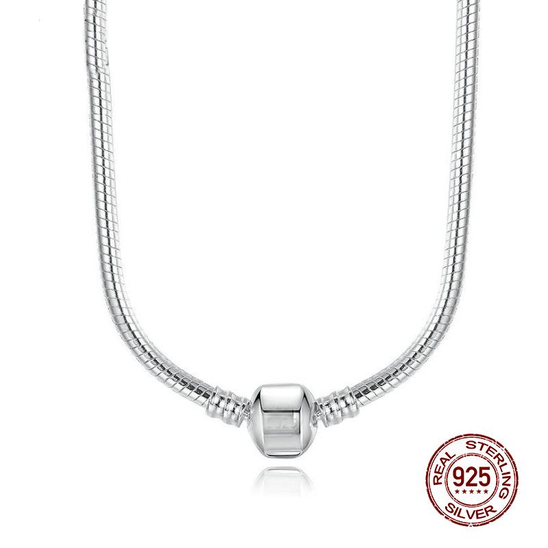 Aesthetic 925 Silver Snake Chain Necklace, Secure Ball Clasp Beads ...