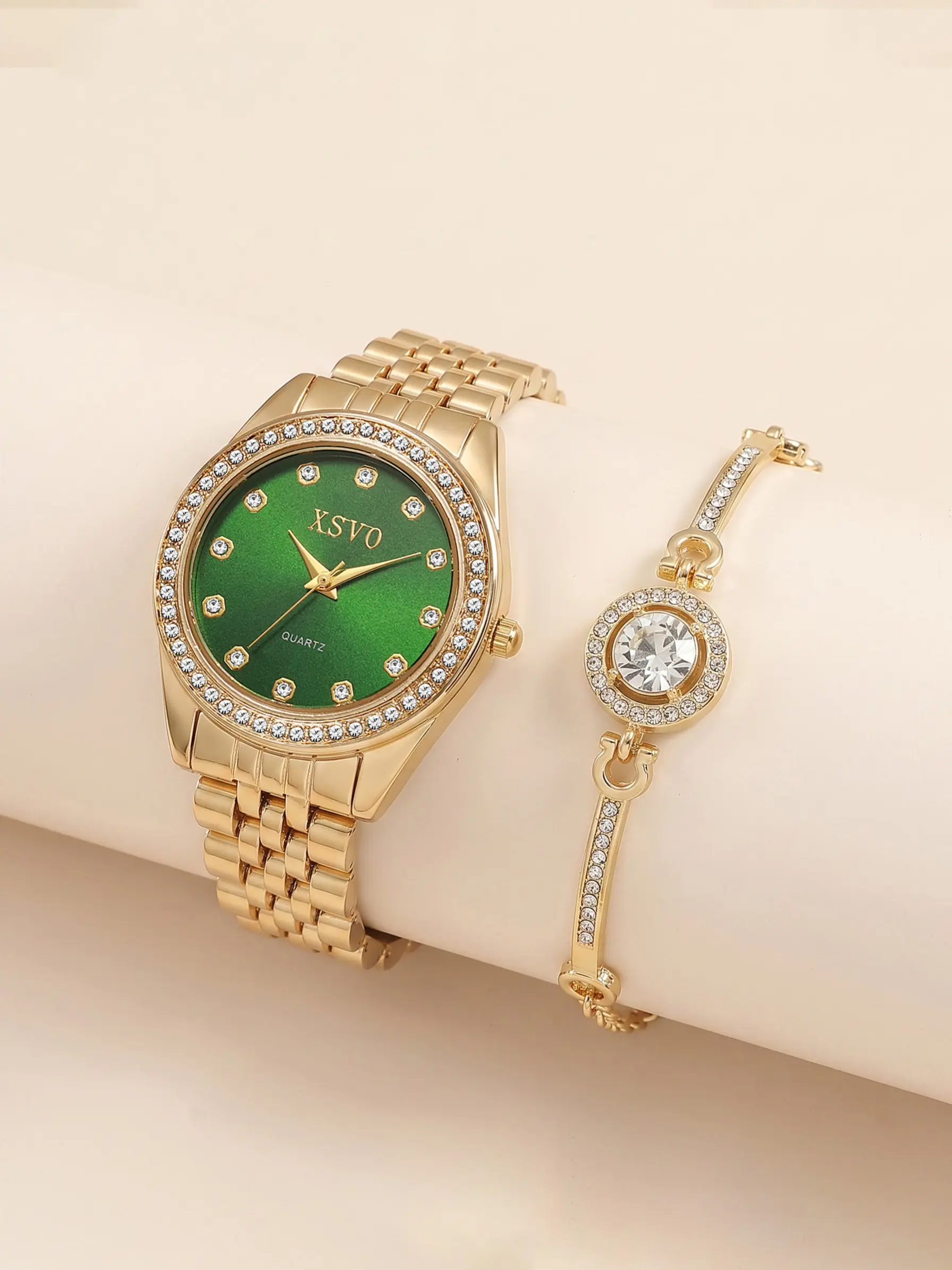 Women's Diamond-Encrusted Watch Set, Elegant Case, Mother-Of-Pearl Dial, Full-Diamond Bracelet, Perfect for Dates and Commutes, Inlaid Diamond Watch