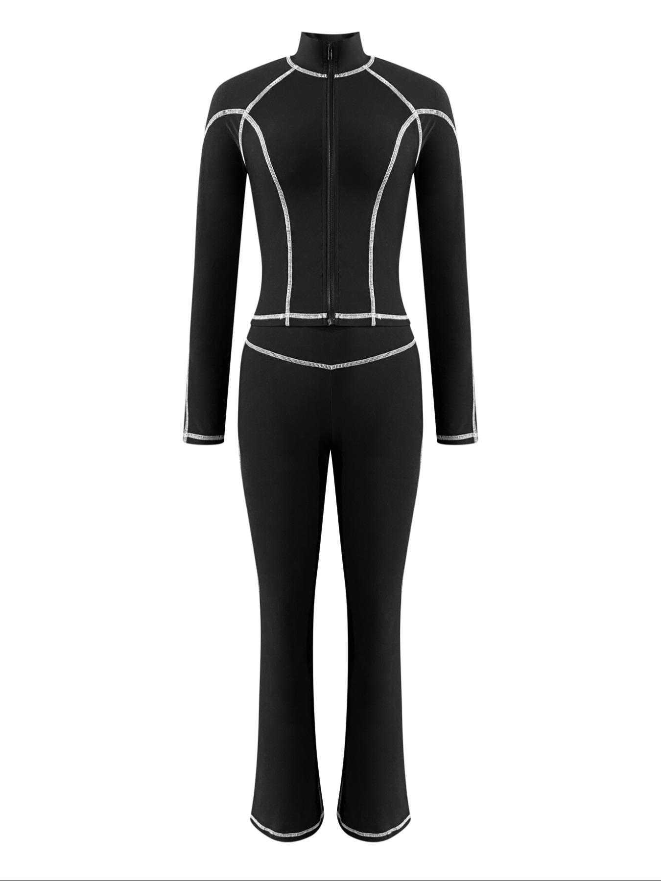 【LovelyWholesale】2026 FIFA World Cup Campaign Two-piece Set Women's Striped Zip Up Jacket & Pants, Street Fashion Streetwear Long Sleeve Outerwear & High Waist Trousers for Daily Wear, Ladies Spring  Clothes, Womenswear Perfect for All Seasons