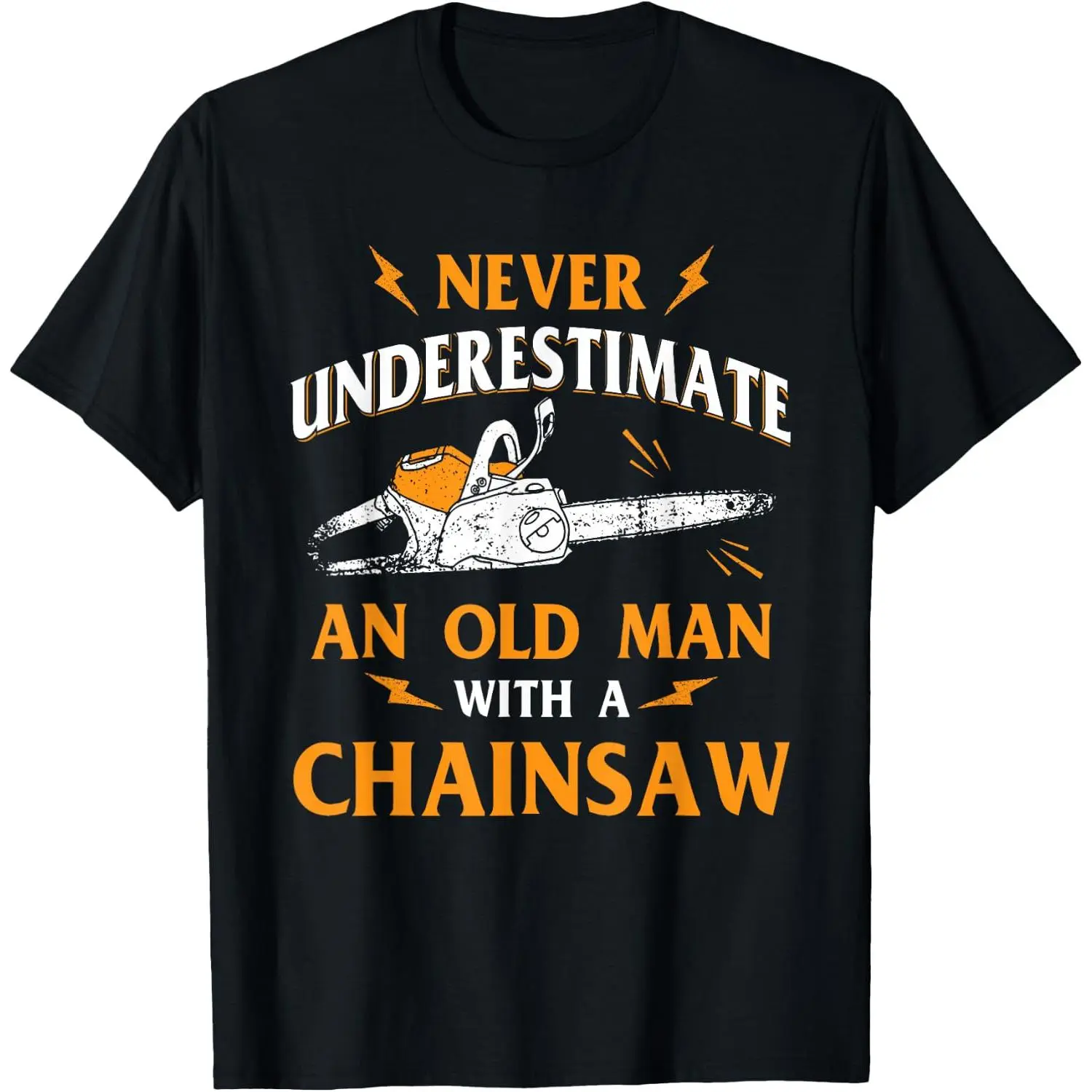 Men's Casual Old Man Lumberjack Graphic T-Shirt, 100% Cotton Funny Chainsaw Print Top for Loggers, Breathable Streetwear