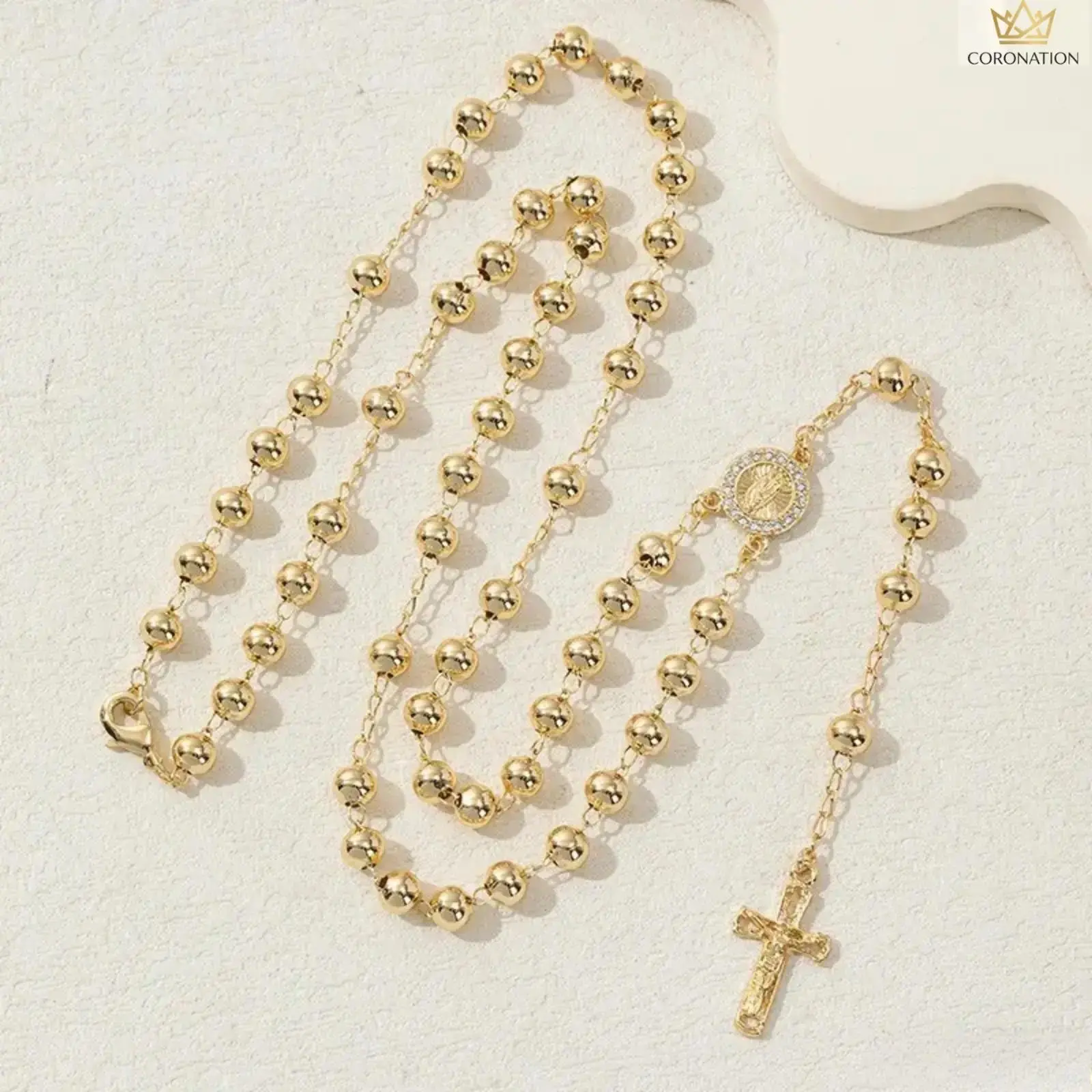 Our Lady of Guadalupe Rosary Necklace for Women, Aesthetic Catholic Religious Jewelry with 14K Gold Plated 6mm Bead Chain, Sacred Virgin Mary Pendant Faith Necklace for Daily Prayer, Church Events, Christmas & Spiritual Gifts