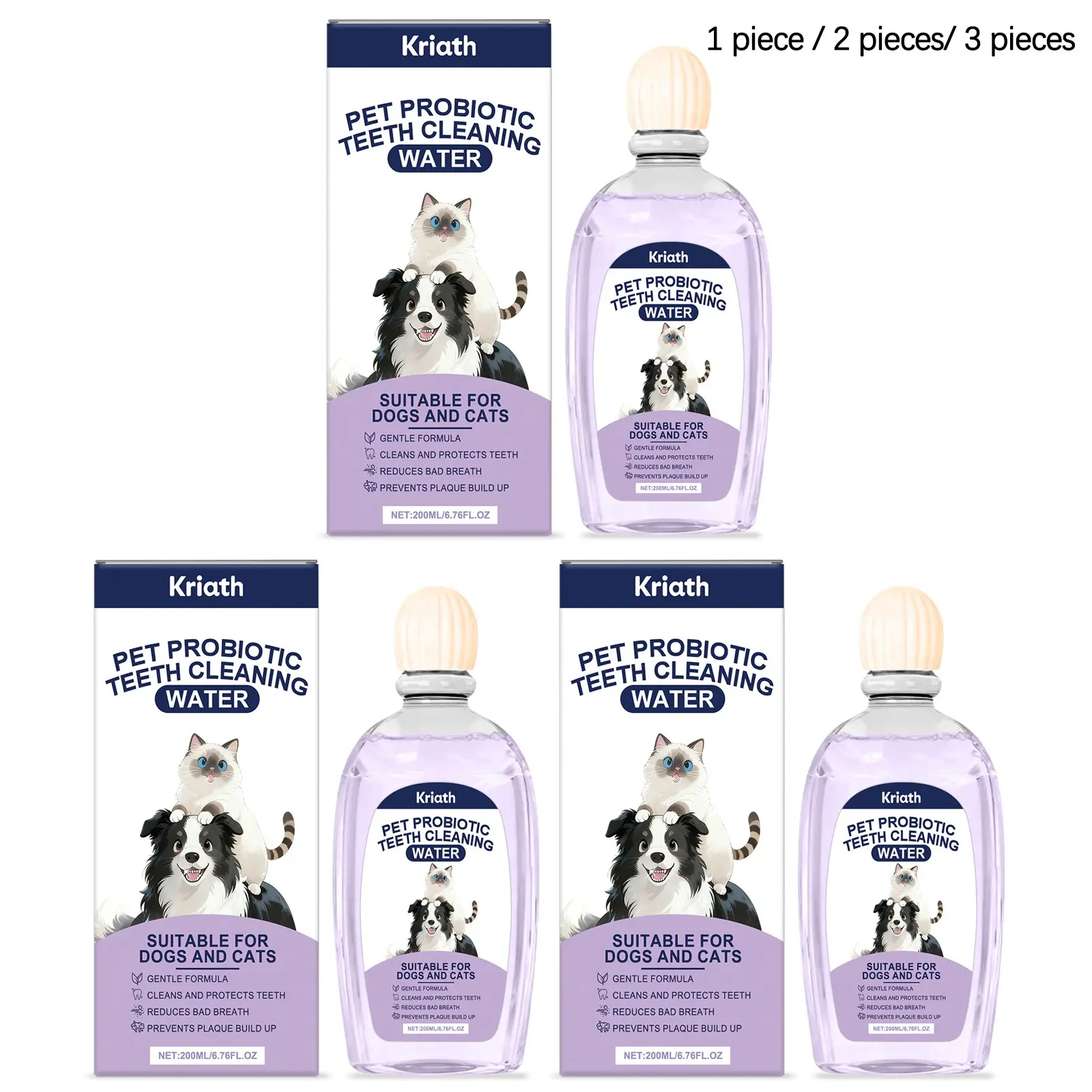 Pet Oral Care Liquid, Gentle Cleaning for Tartar and Plaque, Fresh Breath, Improves Oral Environment, 200ML/200ML*2/200ML*3